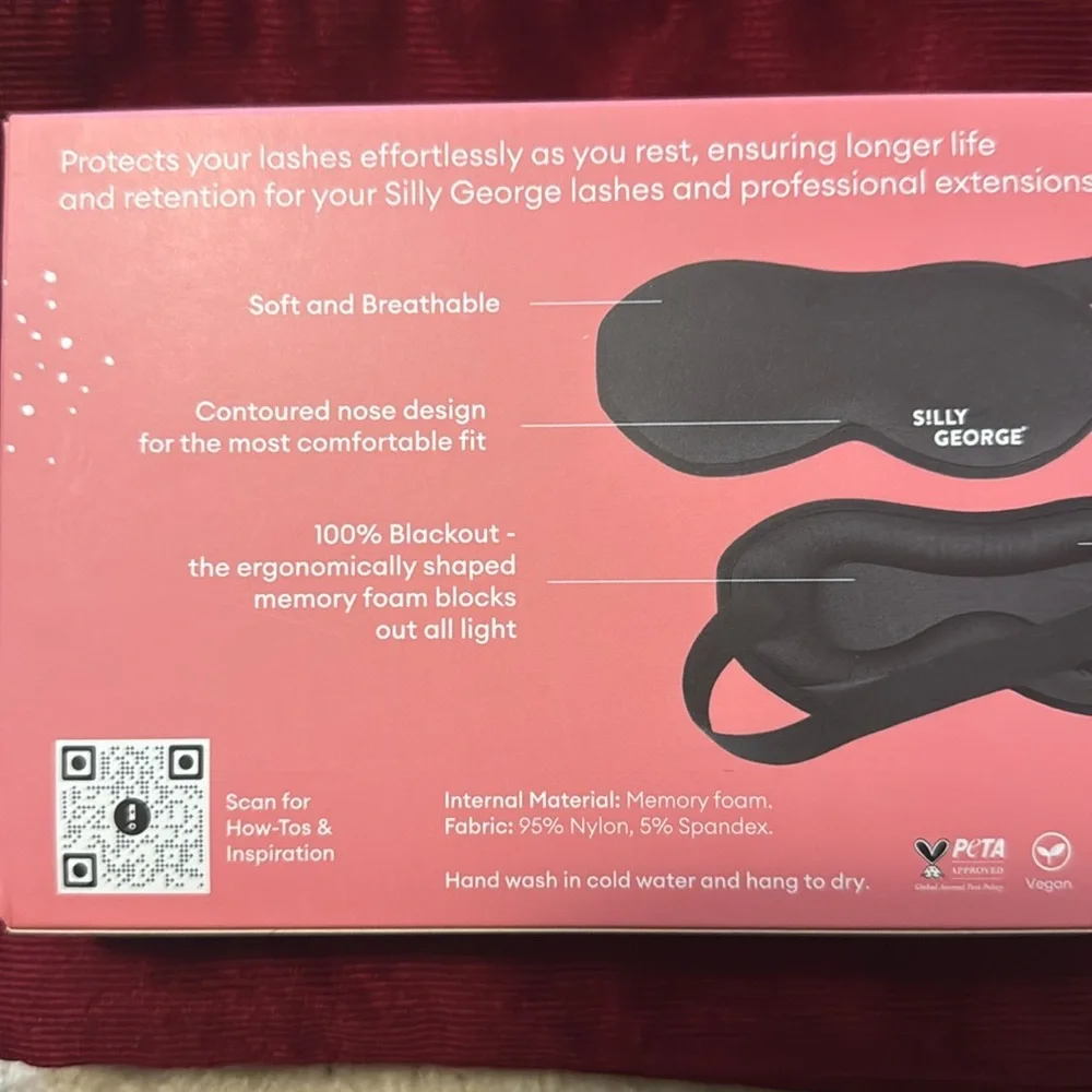 SILLY GEORGE Black Sleep Mask, protects lashes, new